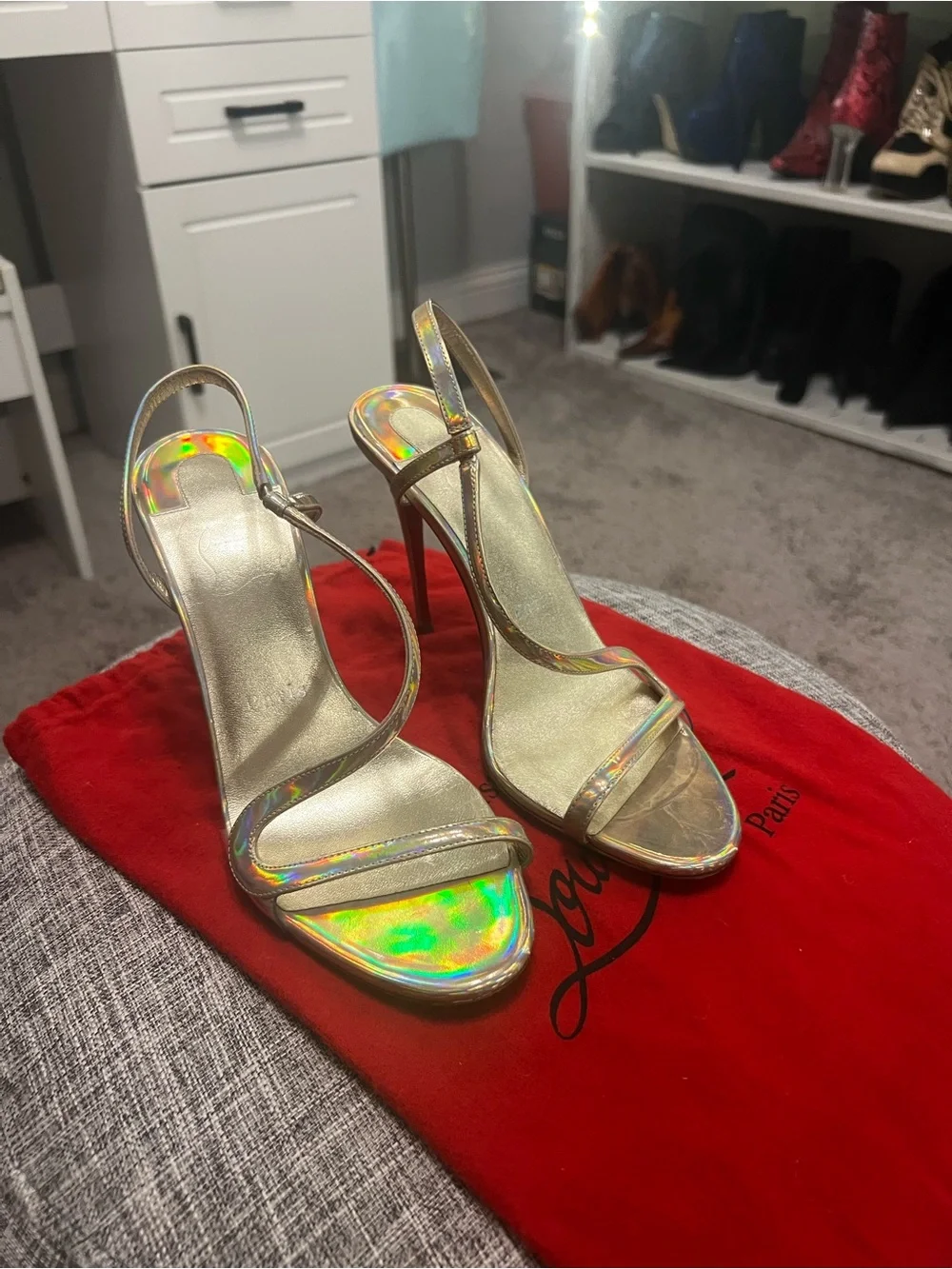 Christian Louboutin Gold Iridescent Strappy Heeled Sandals
